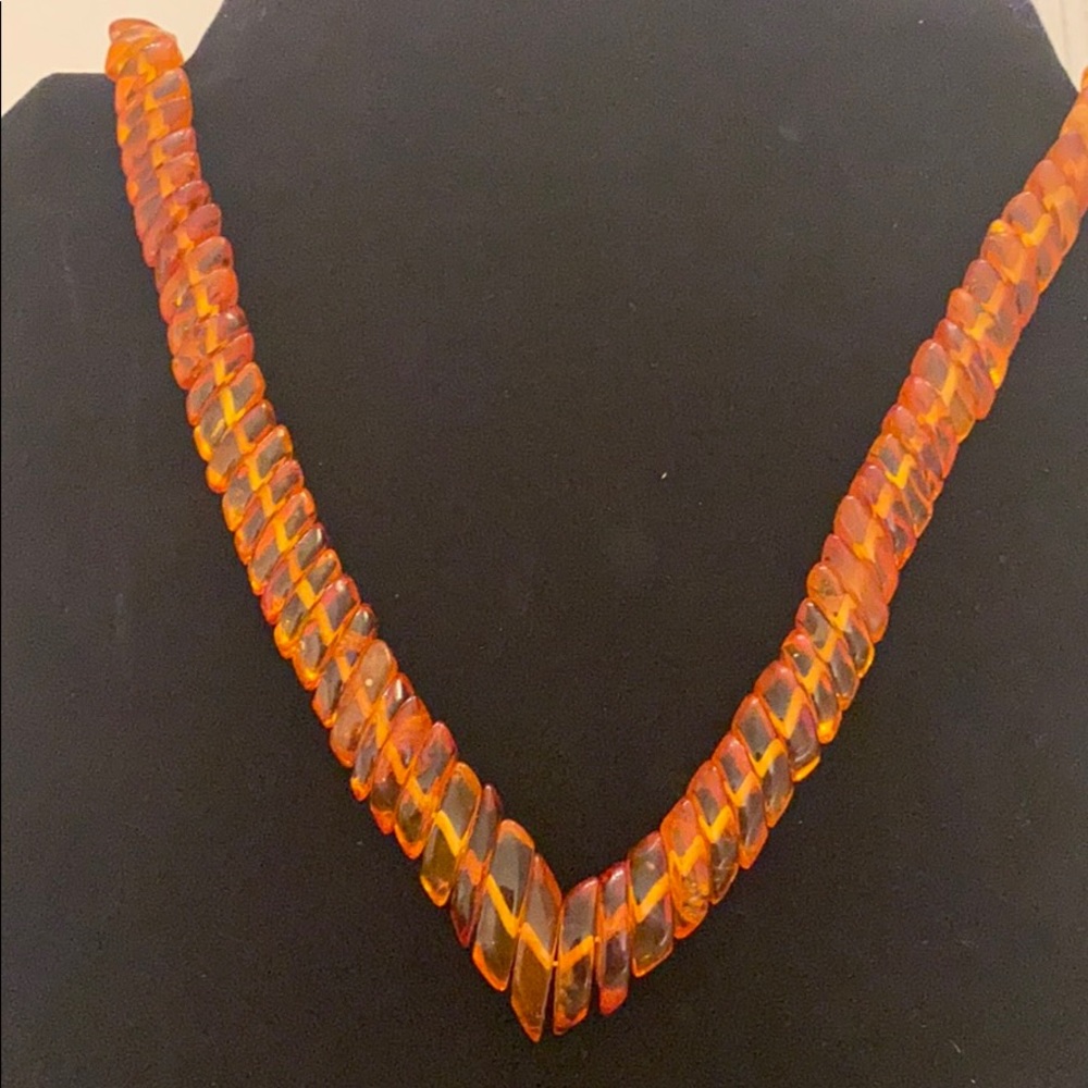 Amber Tone Spiral Bead Necklace - Orange